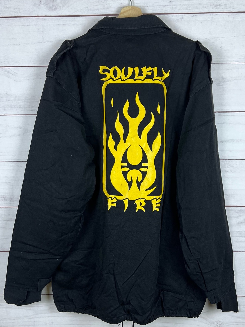 Vintage y2k Jacket SOULFLY FIRE Band Flames Black XL Blue Grape Mens